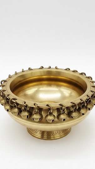 Handcrafted Brass Urli Bowl with Hanging Bells