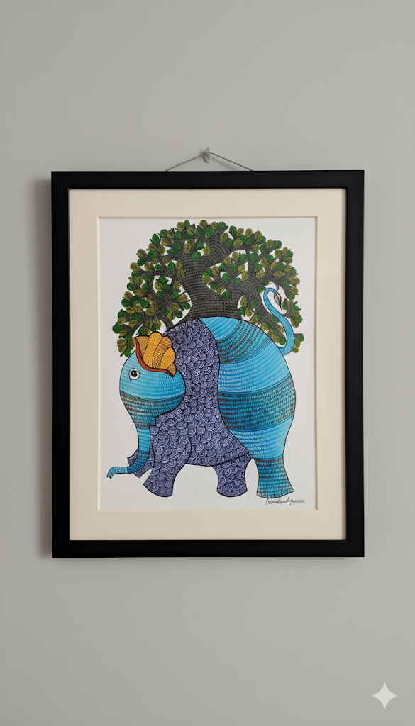 The Celestial Tusker: A Gond Elephant of the Sacred Grove
