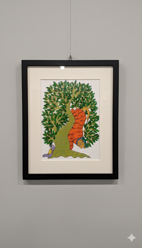 The Hidden Tiger – Handcrafted Folk Art Framed Painting
