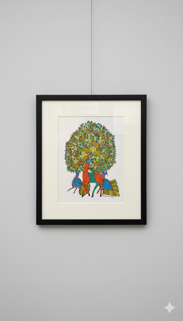 The Peacock Tree – Handcrafted Folk Art Framed Painting