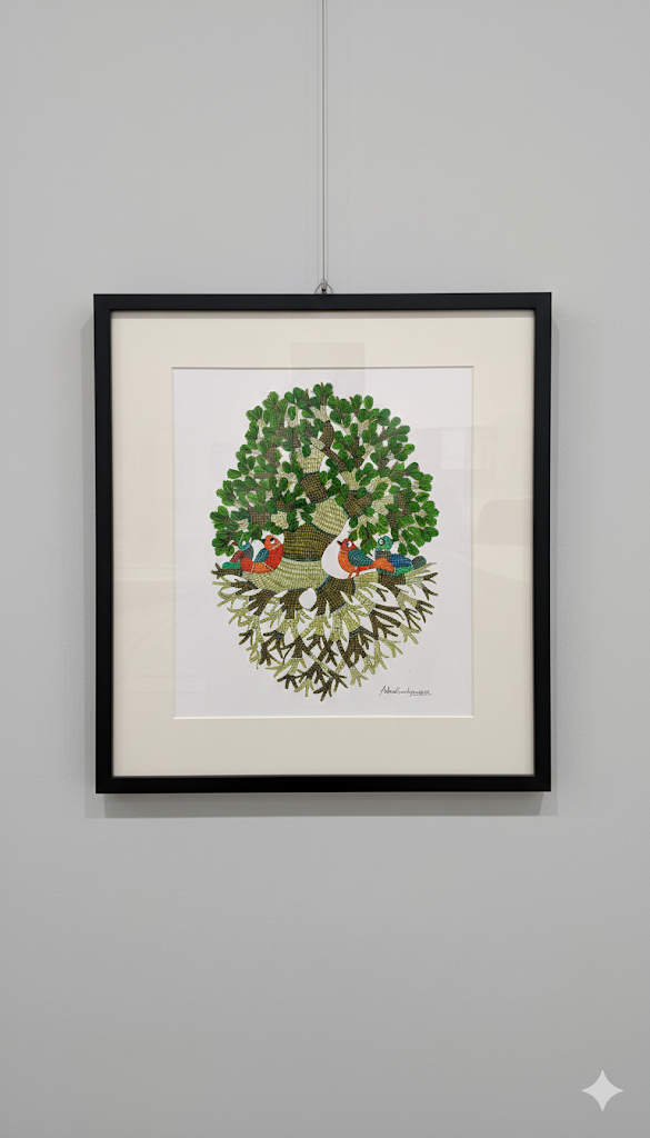 Tree of Life with Birds – Handcrafted Folk Art Painting