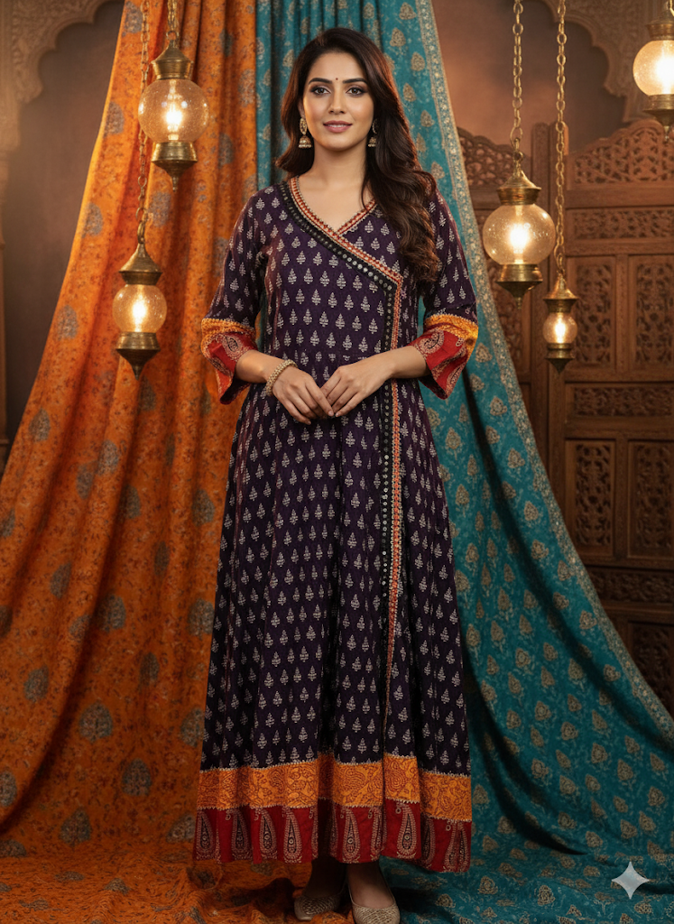 Deep Plum Ethnic Printed Anarkali Kurta