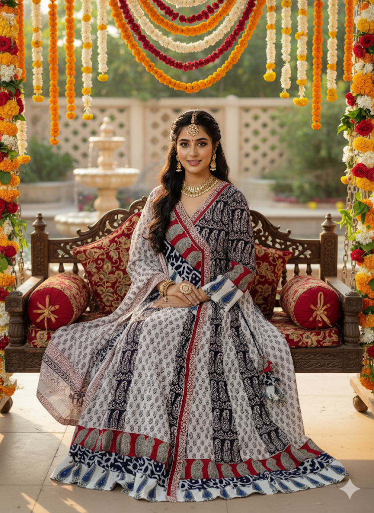 Ivory & Indigo Ethnic Printed Anarkali Kurta