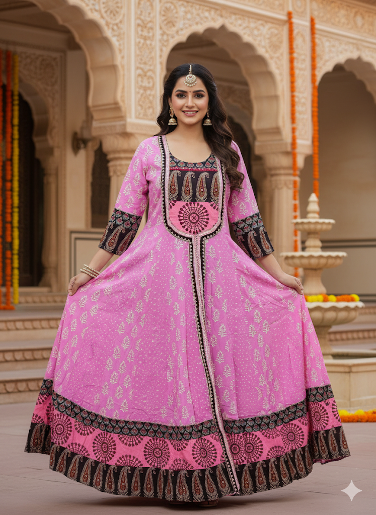 Blush Pink Ethnic Printed Anarkali Kurta