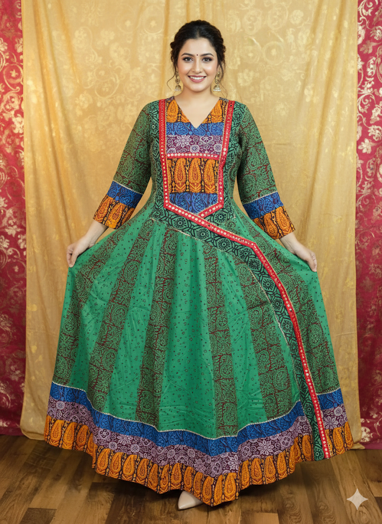 Emerald Green Ethnic Printed Anarkali Kurta