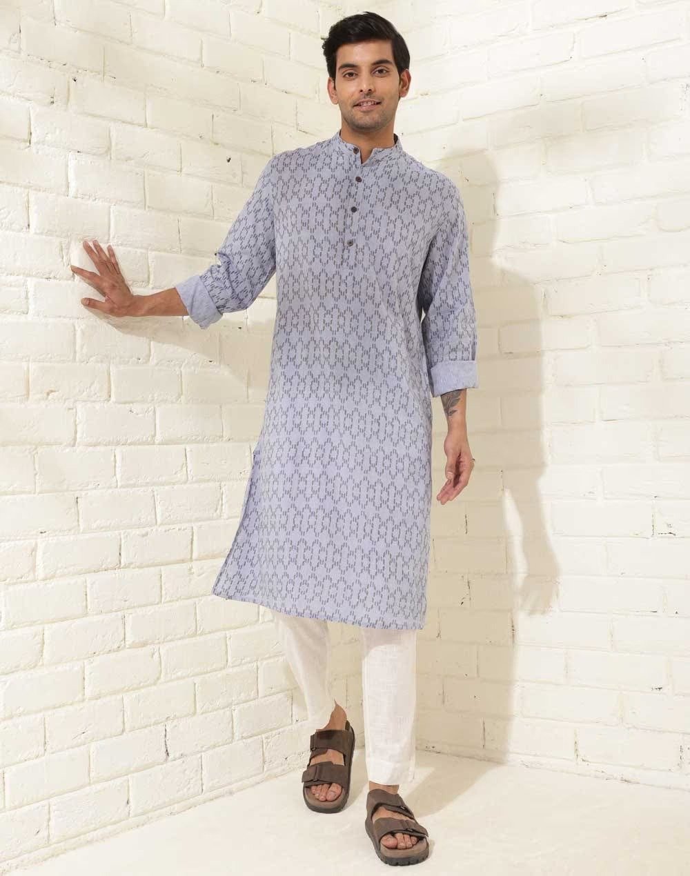 Grey Cotton Hand Block Printed Slim Fit Long Kurta (Copy) (Copy) (Copy)