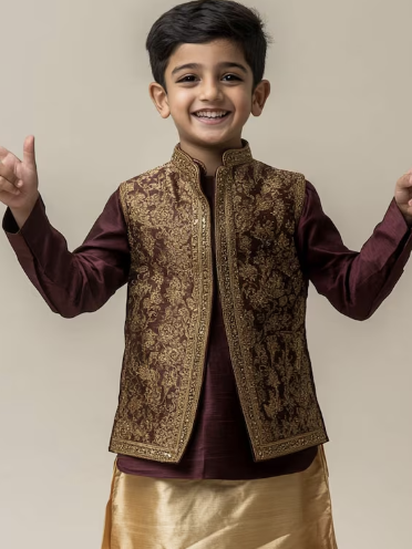 Royal Heritage Brocade Nehru Jacket Set for Boys